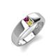 4 - Ethan 3.00 mm Round Rhodolite Garnet and Yellow Diamond 2 Stone Men Wedding Ring 