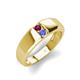 4 - Ethan 3.00 mm Round Rhodolite Garnet and Tanzanite 2 Stone Men Wedding Ring 