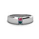 1 - Ethan 3.00 mm Round Rhodolite Garnet and Blue Diamond 2 Stone Men Wedding Ring 