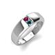 4 - Ethan 3.00 mm Round Rhodolite Garnet and Blue Diamond 2 Stone Men Wedding Ring 