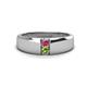 1 - Ethan 3.00 mm Round Pink Tourmaline and Peridot 2 Stone Men Wedding Ring 