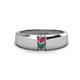 1 - Ethan 3.00 mm Round Pink Tourmaline and Created Alexandrite 2 Stone Men Wedding Ring 