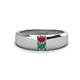 1 - Ethan 3.00 mm Round Ruby and Emerald 2 Stone Men Wedding Ring 