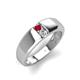 4 - Ethan 3.00 mm Round Ruby and Diamond 2 Stone Men Wedding Ring 