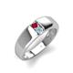 4 - Ethan 3.00 mm Round Ruby and Aquamarine 2 Stone Men Wedding Ring 