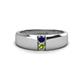 1 - Ethan 3.00 mm Round Blue Sapphire and Peridot 2 Stone Men Wedding Ring 