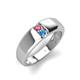 4 - Ethan 3.00 mm Round Pink Tourmaline and Blue Topaz 2 Stone Men Wedding Ring 