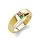 4 - Ethan 3.00 mm Round Pink Tourmaline and Emerald 2 Stone Men Wedding Ring 