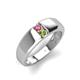 4 - Ethan 3.00 mm Round Pink Tourmaline and Peridot 2 Stone Men Wedding Ring 