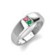 4 - Ethan 3.00 mm Round Pink Tourmaline and Emerald 2 Stone Men Wedding Ring 
