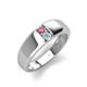 4 - Ethan 3.00 mm Round Pink Tourmaline and Aquamarine 2 Stone Men Wedding Ring 
