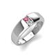 4 - Ethan 3.00 mm Round Pink Tourmaline and White Sapphire 2 Stone Men Wedding Ring 