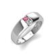 4 - Ethan 3.00 mm Round Pink Tourmaline and Lab Grown Diamond 2 Stone Men Wedding Ring 