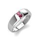 4 - Ethan 3.00 mm Round Pink Tourmaline and Rhodolite Garnet 2 Stone Men Wedding Ring 