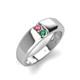 4 - Ethan 3.00 mm Round Pink Tourmaline and Created Alexandrite 2 Stone Men Wedding Ring 