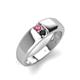 4 - Ethan 3.00 mm Round Pink Tourmaline and Black Diamond 2 Stone Men Wedding Ring 