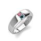 4 - Ethan 3.00 mm Round Pink Tourmaline and Blue Diamond 2 Stone Men Wedding Ring 