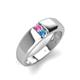 4 - Ethan 3.00 mm Round Pink Sapphire and Blue Topaz 2 Stone Men Wedding Ring 