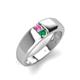 4 - Ethan 3.00 mm Round Pink Sapphire and Emerald 2 Stone Men Wedding Ring 