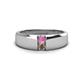 1 - Ethan 3.00 mm Round Pink Sapphire and Smoky Quartz 2 Stone Men Wedding Ring 