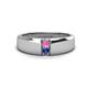 1 - Ethan 3.00 mm Round Pink Sapphire and Iolite 2 Stone Men Wedding Ring 