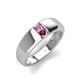 4 - Ethan 3.00 mm Round Pink Sapphire and Rhodolite Garnet 2 Stone Men Wedding Ring 