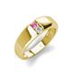 4 - Ethan 3.00 mm Round Pink Sapphire and White Sapphire 2 Stone Men Wedding Ring 