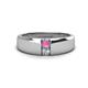 1 - Ethan 3.00 mm Round Pink Sapphire and Lab Grown Diamond 2 Stone Men Wedding Ring 