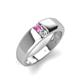 4 - Ethan 3.00 mm Round Pink Sapphire and Diamond 2 Stone Men Wedding Ring 