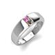 4 - Ethan 3.00 mm Round Pink Sapphire and Smoky Quartz 2 Stone Men Wedding Ring 