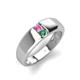 4 - Ethan 3.00 mm Round Pink Sapphire and Lab Created Alexandrite 2 Stone Men Wedding Ring 