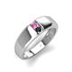 4 - Ethan 3.00 mm Round Pink Sapphire and Black Diamond 2 Stone Men Wedding Ring 