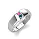 4 - Ethan 3.00 mm Round Pink Sapphire and Blue Diamond 2 Stone Men Wedding Ring 