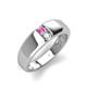 4 - Ethan 3.00 mm Round Pink Sapphire and Opal 2 Stone Men Wedding Ring 