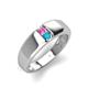 4 - Ethan 3.00 mm Round Pink Sapphire and Turquoise 2 Stone Men Wedding Ring 