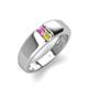 4 - Ethan 3.00 mm Round Pink Sapphire and Yellow Diamond 2 Stone Men Wedding Ring 