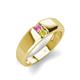 4 - Ethan 3.00 mm Round Pink Sapphire and Yellow Diamond 2 Stone Men Wedding Ring 