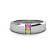 1 - Ethan 3.00 mm Round Pink Sapphire and Yellow Diamond 2 Stone Men Wedding Ring 