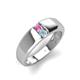 4 - Ethan 3.00 mm Round Pink Sapphire and Aquamarine 2 Stone Men Wedding Ring 
