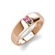 4 - Ethan 3.00 mm Round Pink Sapphire and Smoky Quartz 2 Stone Men Wedding Ring 