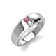 4 - Ethan 3.00 mm Round Pink Tourmaline and Opal 2 Stone Men Wedding Ring 