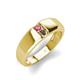 4 - Ethan 3.00 mm Round Pink Tourmaline and Smoky Quartz 2 Stone Men Wedding Ring 