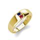 4 - Ethan 3.00 mm Round Blue Sapphire and Ruby 2 Stone Men Wedding Ring 