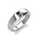 4 - Ethan 3.00 mm Round Blue Sapphire and Smoky Quartz 2 Stone Men Wedding Ring 