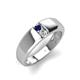 4 - Ethan 3.00 mm Round Blue Sapphire and Diamond 2 Stone Men Wedding Ring 