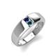 4 - Ethan 3.00 mm Round Blue Sapphire and Blue Diamond 2 Stone Men Wedding Ring 