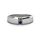 1 - Ethan 3.00 mm Round Smoky Quartz and Blue Sapphire 2 Stone Men Wedding Ring 