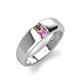 4 - Ethan 3.00 mm Round Smoky Quartz and Pink Sapphire 2 Stone Men Wedding Ring 