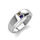 4 - Ethan 3.00 mm Round Smoky Quartz and Blue Sapphire 2 Stone Men Wedding Ring 