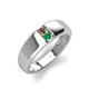 4 - Ethan 3.00 mm Round Smoky Quartz and Emerald 2 Stone Men Wedding Ring 